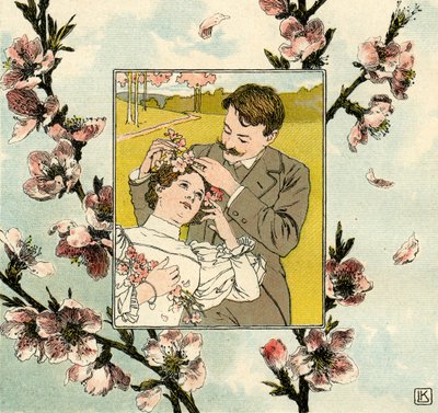 Un homme met une fleur de printemps dans les cheveux d