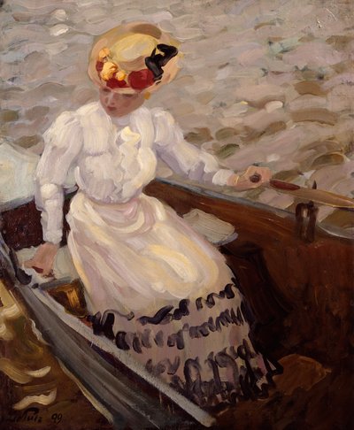 Une élégante dame dans une barque - Leo Putz