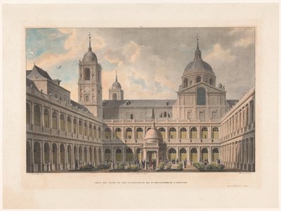 Vue de la Patio de los Evangelistas du Monasterio de San Lorenzo de El Escorial - Leon Auguste Asselineau