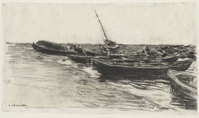 Bateaux de pêche sur la plage à Étretat - Leon Augustin Lhermitte