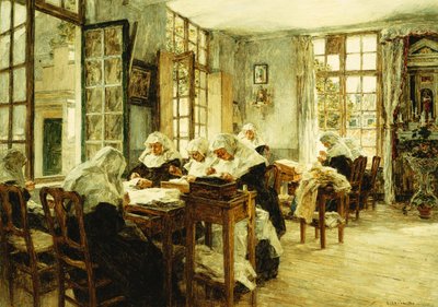 Nonnes cousant - Leon Augustin Lhermitte