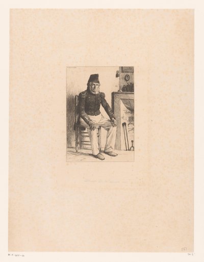 Vieil homme en costume militaire, assis près d
