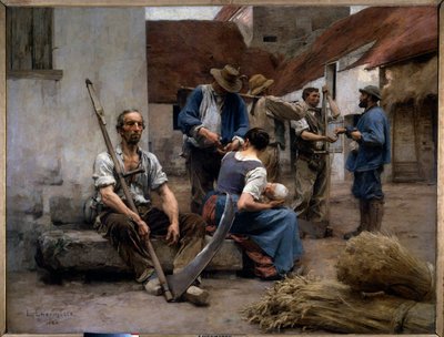 La paie des moissonneurs dans une cour de ferme - Leon Augustin Lhermitte