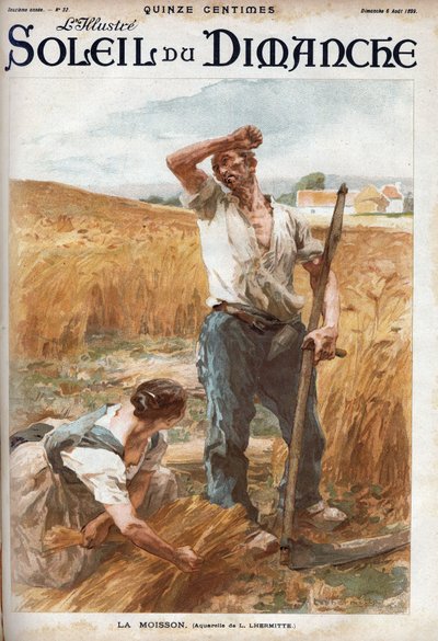 La moisson. Paysans fauchant le blé dans un champ. (d