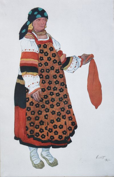 Femme paysanne. Costume pour le Vaudeville Vieux Moscou au Théâtre Femina à Paris - Leon Bakst