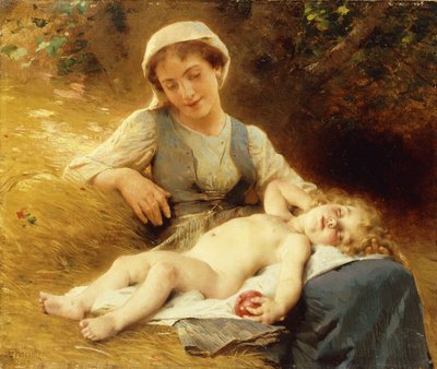 Une mère avec son enfant endormi - Leon Bazile Perrault