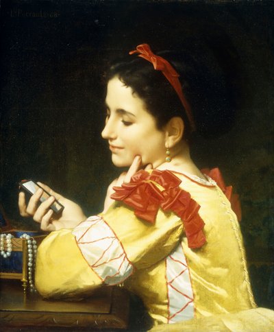 Dame se regardant dans un miroir à main, 1868 - Leon Bazile Perrault