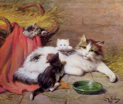 Chat avec chatons, 1924 - Leon Charles Huber
