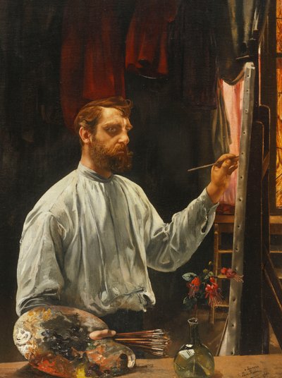 Portrait de Léon Frédéric, debout à mi-longueur à son chevalet, 1900 - Leon Henri Marie Frederic