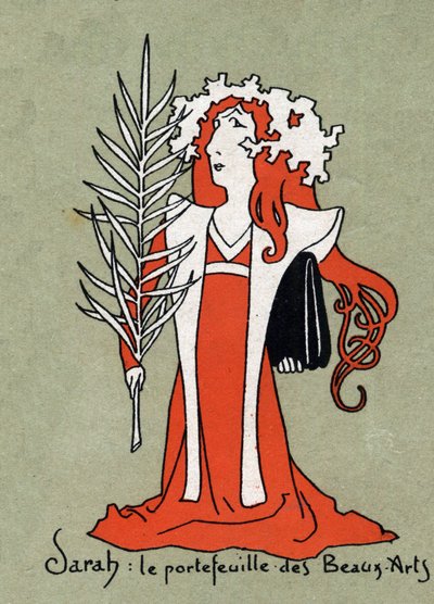 Caricature par Henriette Rosine Bernard dit Sarah Bernhardt (1844-1923) comme un portfolio des Beaux-Arts - Illustration par Léon Lebègue (1863-1944) - Gravure dans "Le sun-du-dimanche" - Leon Lebegue