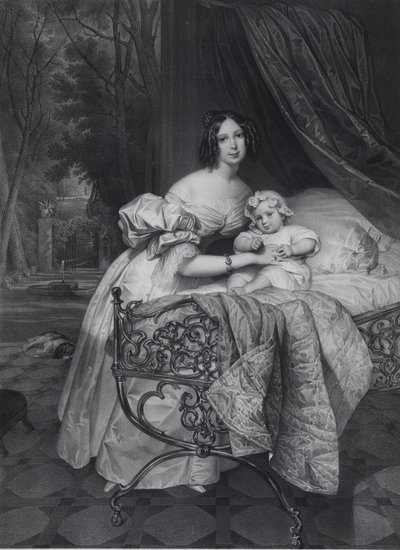 Portrait de Maria Irineevna Buteneva, née Chreptowicz 1811-1890 avec sa fille Maria 1835-1905 - Leon Noel