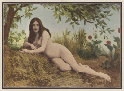 Été, femme allongée dans le foin - Leon Printemps