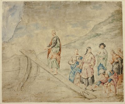 Homme montant sur une planche pour embarquer - Leonard Bramer