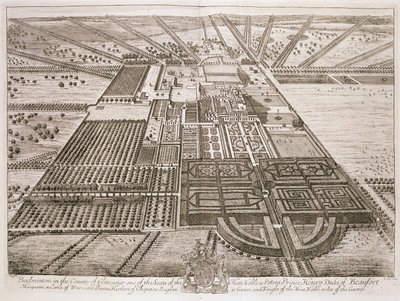 Badminton House dans le comté de Gloucester, gravé par Johannes Kip (c.1652-1722) - Leonard Knyff