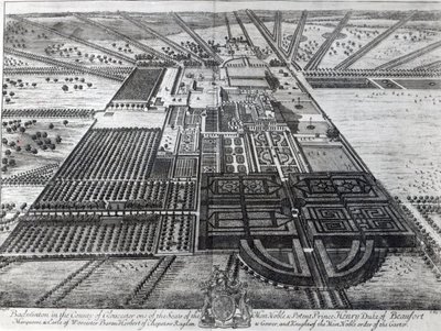 Badminton House dans le comté de Gloucester, gravé par Johannes Kip - Leonard Knyff