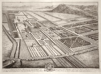 Chatsworth House, siège de William Cavendish (1640-1707) 1er Duc de Devonshire, gravé par Johannes Kip - Leonard Knyff