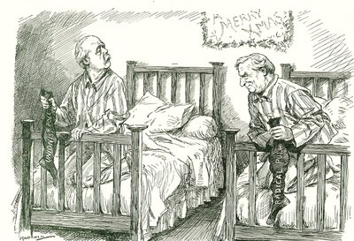 Arthur Balfour, conservateur, et Herbert Asquith, libéral, avec leurs bas de Noël. Lors des élections générales de décembre 1910, aucun n