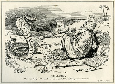 Lloyd George charmant le serpent du chômage, 1921 - Leonard Raven Hill