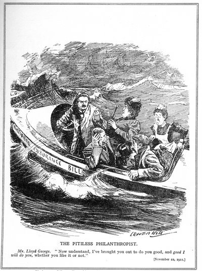 Lloyd George, représenté comme un marin de bateau de sauvetage, face à l