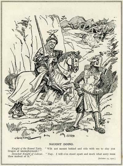 Le Parti travailliste refuse de rejoindre Lloyd George pour tuer le dragon du chômage, 1921 - Leonard Raven Hill