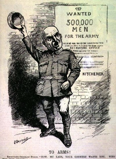 Aux Armes ! Sergent recruteur Punch; "Maintenant, mes gars, votre pays a besoin de vous. Qui est pour le front ?" de la revue 