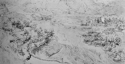Une large rivière avec un canal à côté, vers 1480 - Leonardo da Vinci