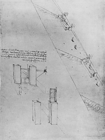 Un canal avec écluses et barrages, vers 1480 - Leonardo da Vinci