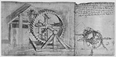 Une grande roue qui se résout et tire quatre arbalètes successivement, vers 1480, 1945 - Leonardo da Vinci