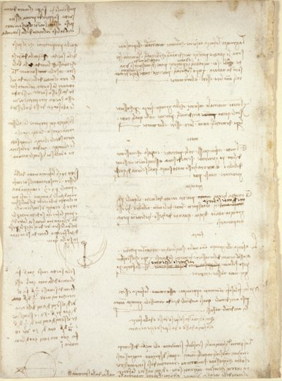 Arundel 263, f.151v, Notes et croquis du 