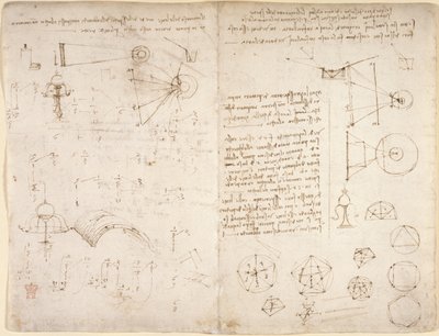Arundel 263, f.221v, f.220 Notes, diagrammes et croquis du 