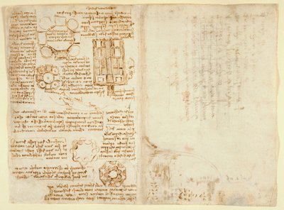 Arundel 263 f.270v, f.263, Dessins de Léonard de Vinci sur les pouvoirs et forces mécaniques, percussion, gravité, mouvement, optique et astronomie, avec diverses propositions arithmétiques et géométriques - Leonardo da Vinci
