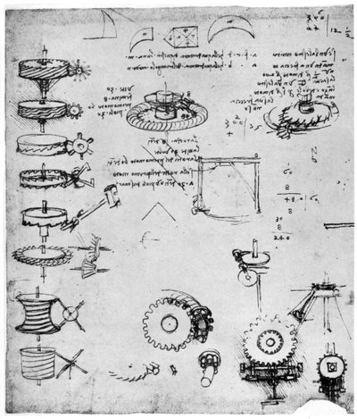 Détail des roues dentées, fin 15ème ou début 16ème siècle, 1954 - Leonardo da Vinci