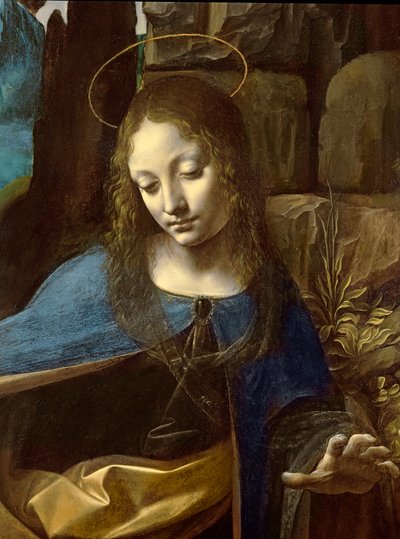 Détail de la tête de la Vierge, de La Vierge aux rochers (La Vierge avec l