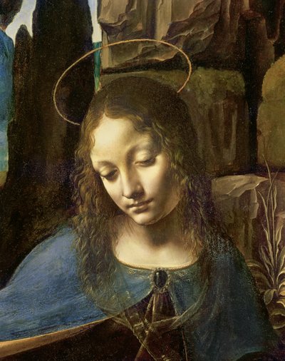Détail de la tête de la Vierge, de La Vierge aux rochers (La Vierge avec l