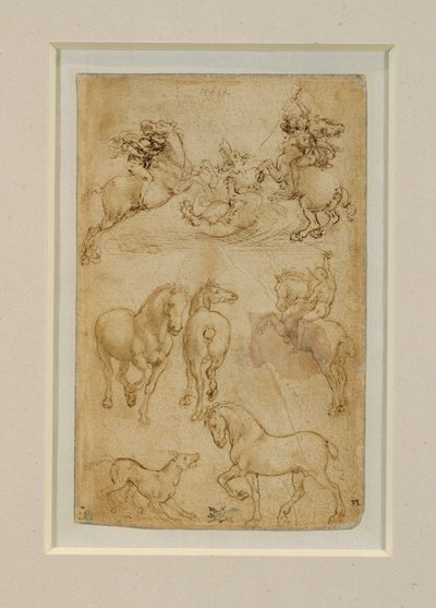 Deux cavaliers combattant un dragon;un cavalier et deux chevaux;un chien et un cheval … - Leonardo da Vinci