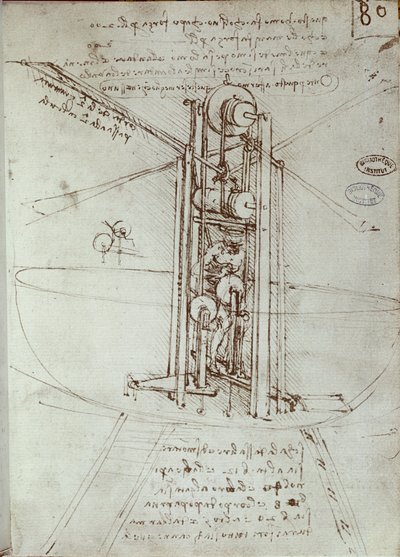 Machine de propulsion volante. Manuscrit de Léonard de Vinci - Leonardo da Vinci