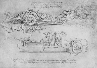 Dessins de deux types de char armé de faux, vers 1480 1945 - Leonardo da Vinci