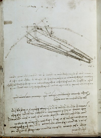 Dessin de machine volante. Manuscrit de Léonard de Vinci - Leonardo da Vinci