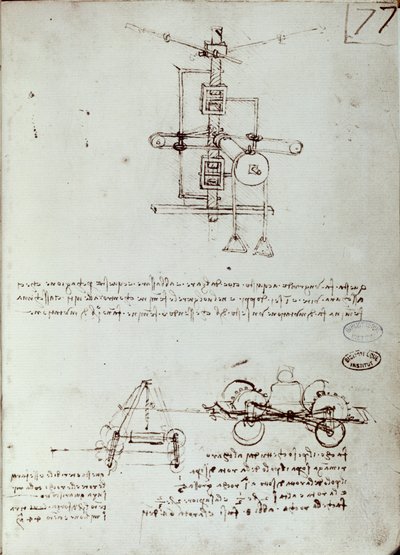 Dessin de machine volante. Manuscrit de Léonard de Vinci - Leonardo da Vinci