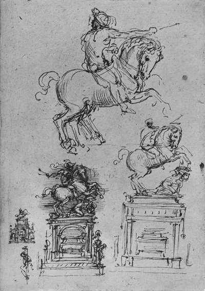 Quatre études pour un monument équestre, vers 1480 - Leonardo da Vinci