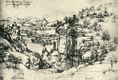 Dessin de paysage pour Santa Maria della Neve, 5 août 1473 - Leonardo da Vinci
