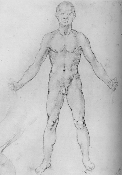 Homme nu avec les bras étendus, vu de face, vers 1480, 1945 - Leonardo da Vinci
