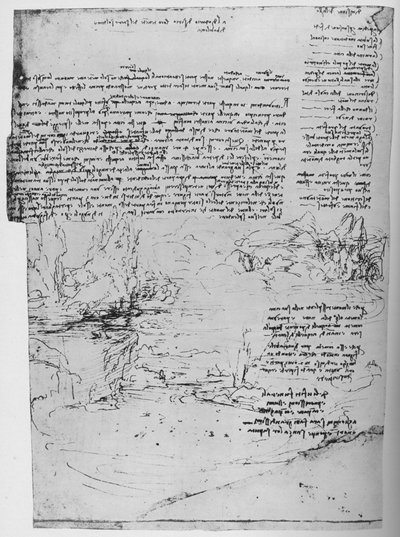 Page de texte avec croquis de paysage, vers 1480 1945 - Leonardo da Vinci