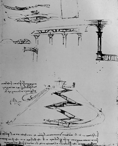 Plan du canal montant la colline par des écluses, 1928 - Leonardo da Vinci