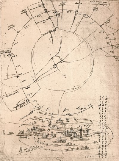 Carte esquisse de Milan, c. 1472-c. 1519, 1883 - Leonardo da Vinci
