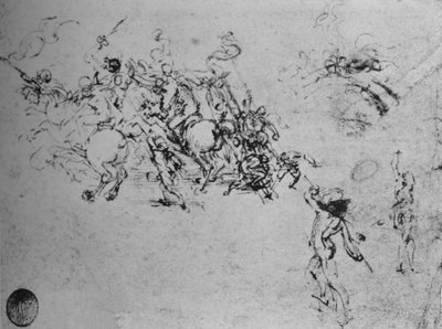 Études de cavaliers combattant et de fantassins, vers 1480, 1945 - Leonardo da Vinci