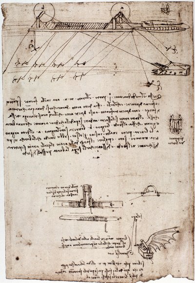 Étude pour une drague marine par Léonard de Vinci (Leonardo da Vinci) (1452-1519). Dessin à la plume et à l