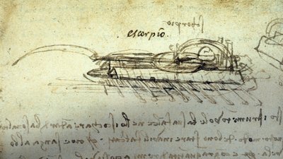 Étude pour une machine de guerre Scorpion par Léonard de Vinci (1452-1519). Dessin à la plume et à l