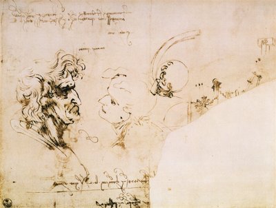 Étude de deux têtes de profil et études de machines - Leonardo da Vinci