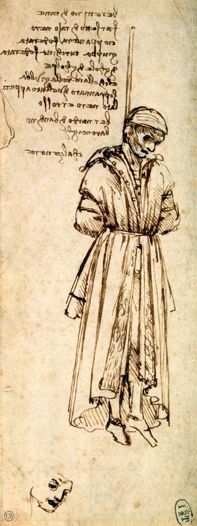Étude du pendu Bernardo di Bandino Baroncelli, assassin de Giuliano de Médicis, 1479 - Leonardo da Vinci